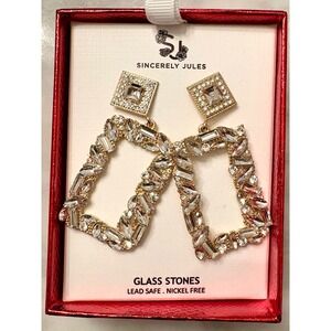 Sincerely‎ Jules Dangle Drop Earrings Rhinestone Statement Glass Stones NEW
